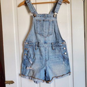 Old Navy Girls Extra Small Light-Wash Distressed Jean Short Overalls